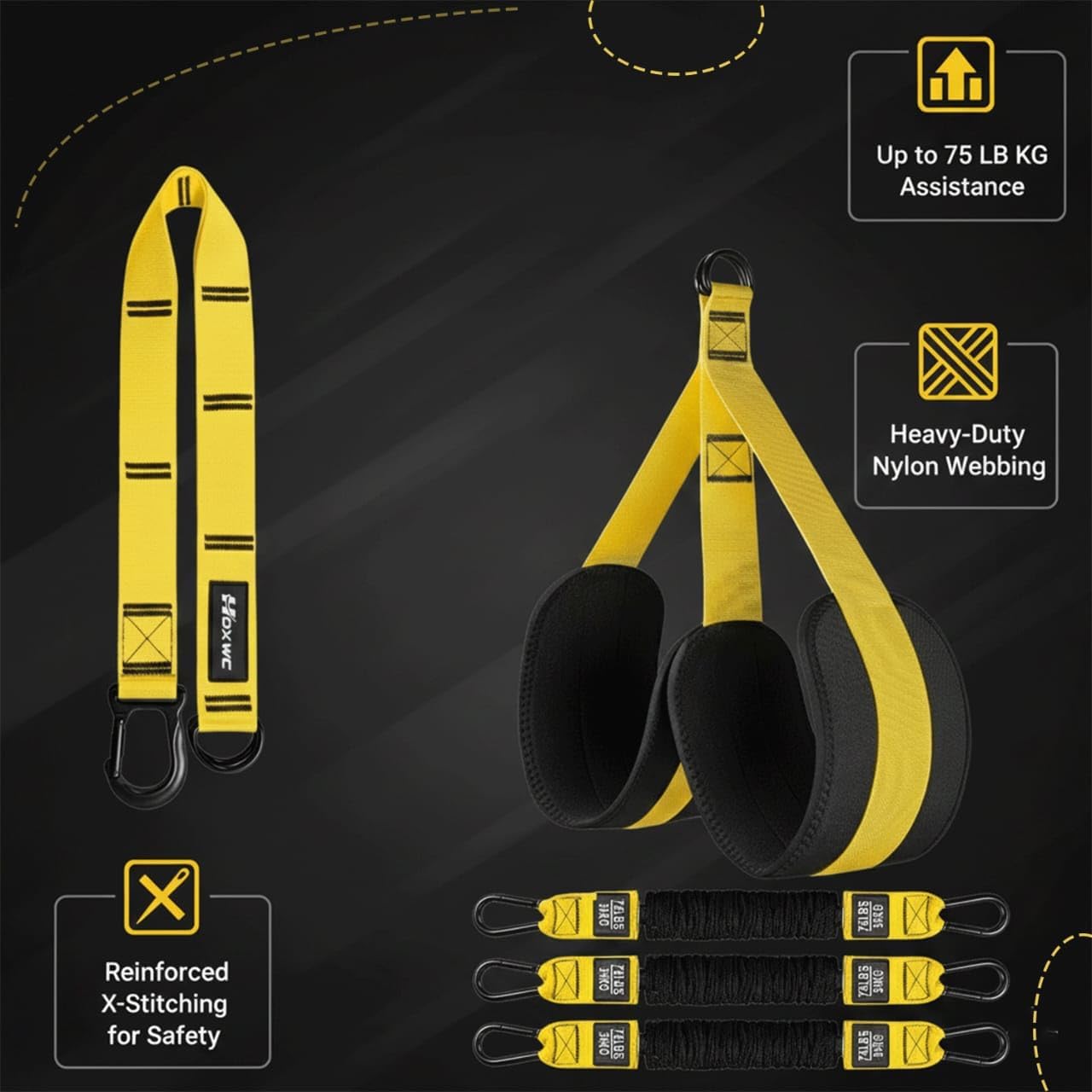 Pull Up Assistance Bands – Heavy Duty Adjustable Pull Up Assist Bands with Foot & Knee Support for Pull Up Bar. Pull Up Resistance Bands for Home Gym. Strength Training Equipment. Yellow