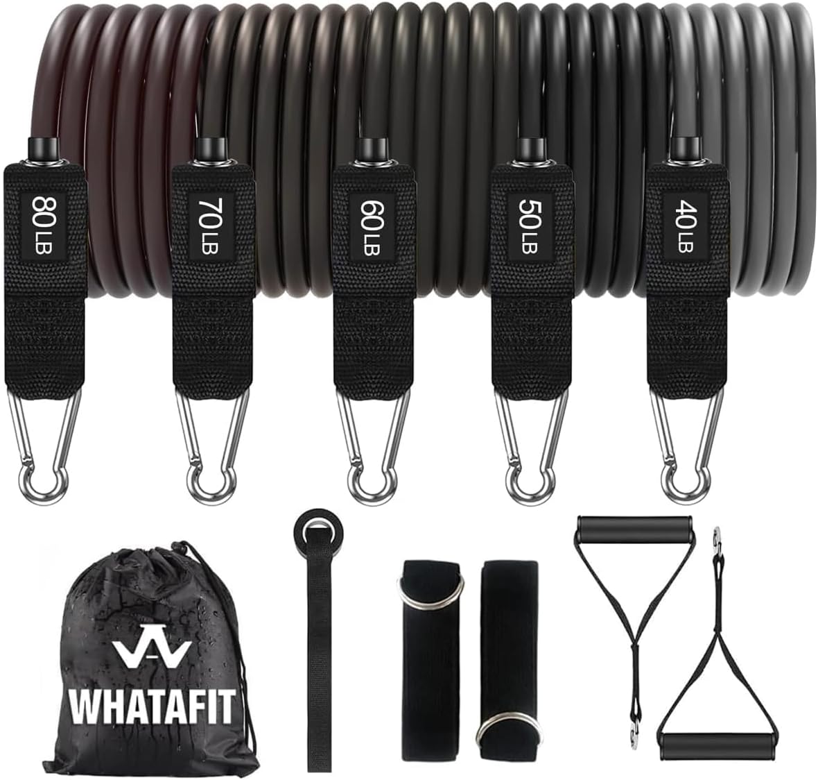 WHATAFIT Resistance Bands. Exercise Bands .Resistance Bands for Working Out. Work Out Bands with Handles for Men and Women Fitness. Strength Training Home Gym Equipment