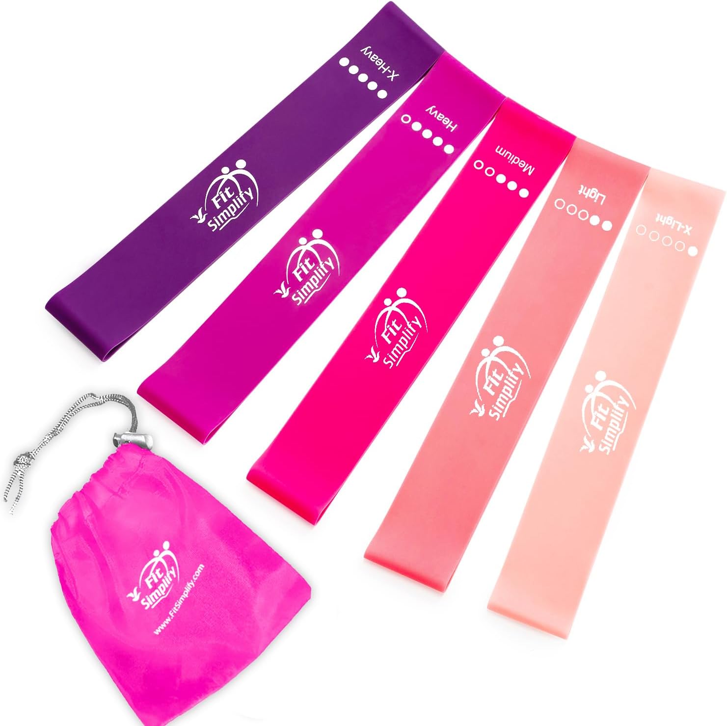 Fit Simplify Resistance Loop Exercise Bands with Instruction Guide and Carry Bag. Set of 5
