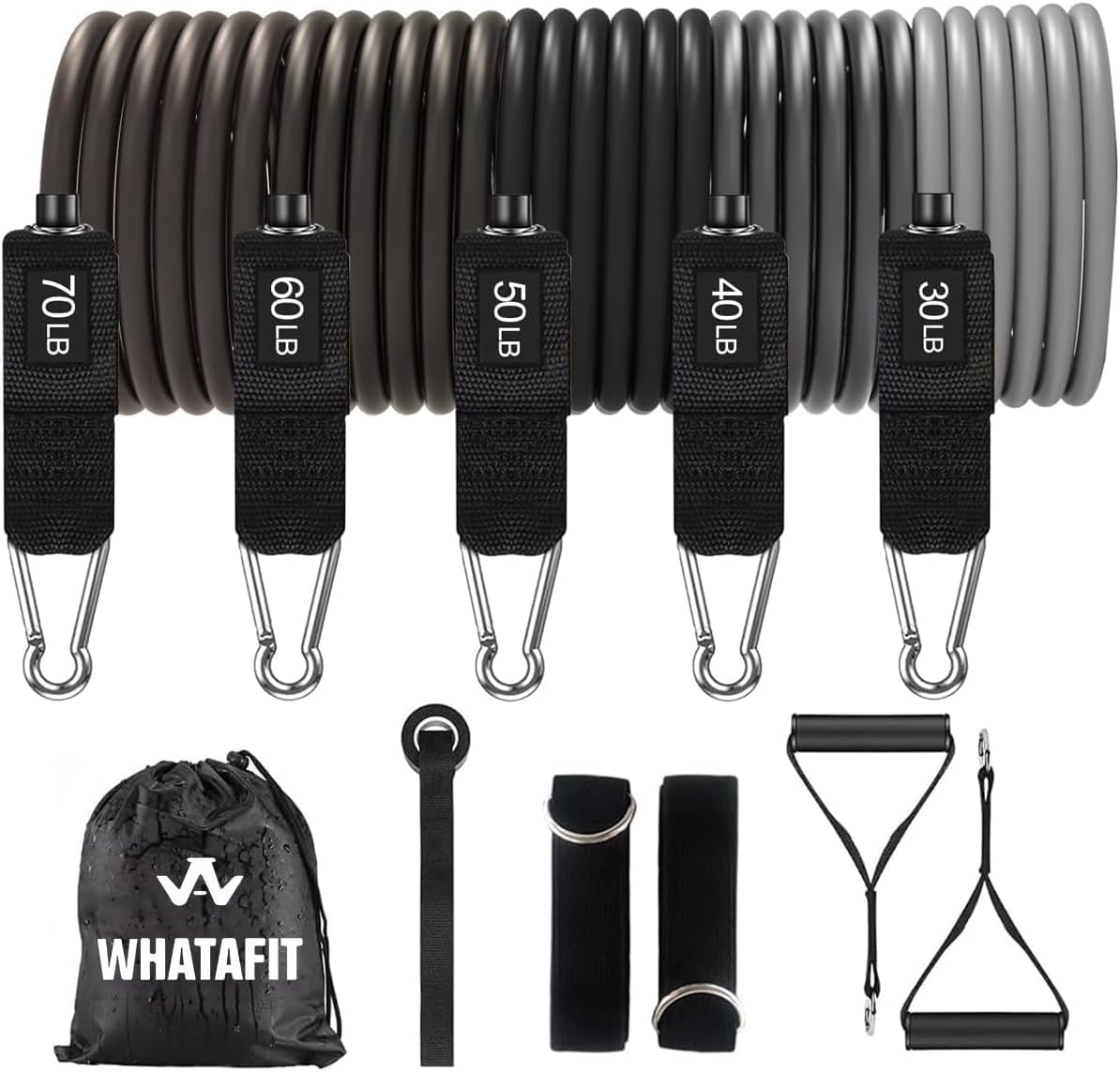 WHATAFIT Resistance Bands. Exercise Bands .Resistance Bands for Working Out. Work Out Bands with Handles for Men and Women Fitness. Strength Training Home Gym Equipment