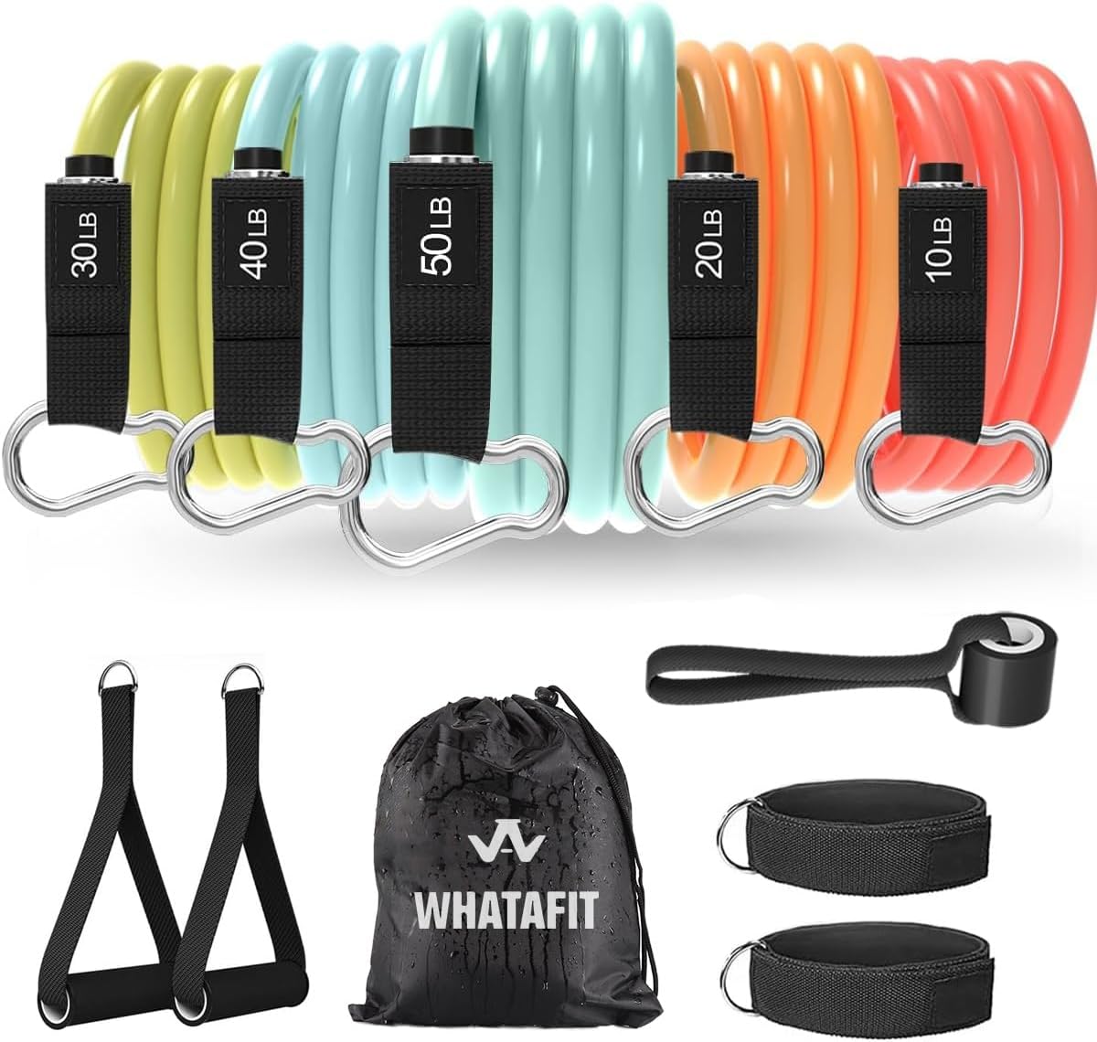 WHATAFIT Resistance Bands. Exercise Bands .Resistance Bands for Working Out. Work Out Bands with Handles for Men and Women Fitness. Strength Training Home Gym Equipment