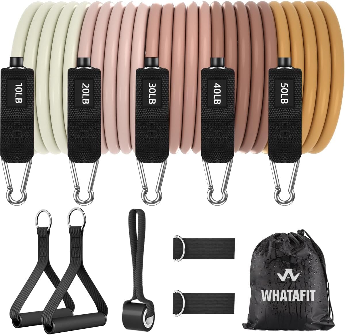 WHATAFIT Resistance Bands. Exercise Bands .Resistance Bands for Working Out. Work Out Bands with Handles for Men and Women Fitness. Strength Training Home Gym Equipment