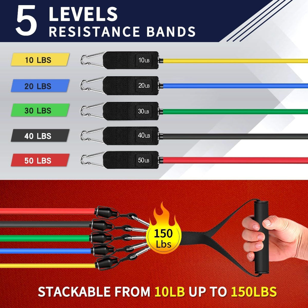 WHATAFIT Resistance Bands. Exercise Bands .Resistance Bands for Working Out. Work Out Bands with Handles for Men and Women Fitness. Strength Training Home Gym Equipment