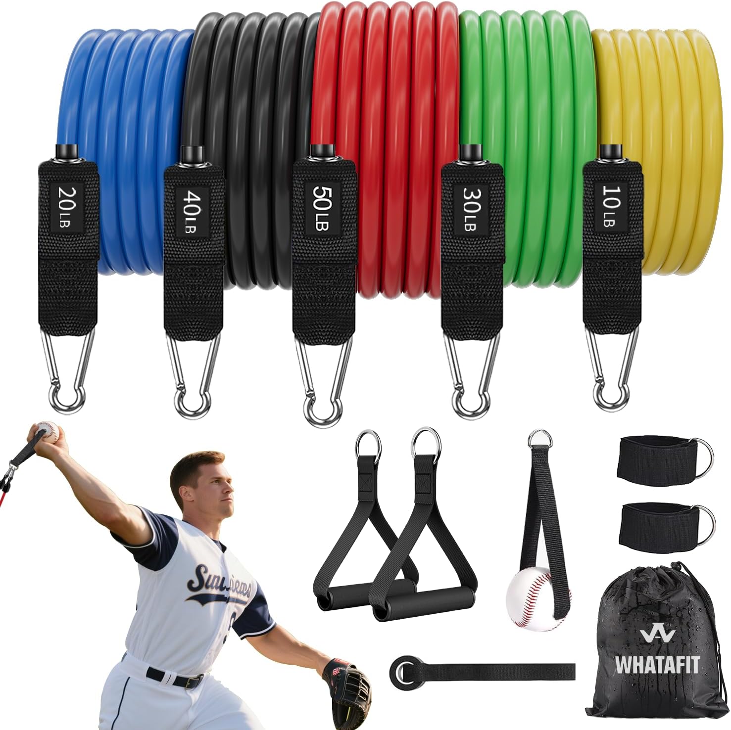 WHATAFIT Resistance Bands. Exercise Bands .Resistance Bands for Working Out. Work Out Bands with Handles for Men and Women Fitness. Strength Training Home Gym Equipment