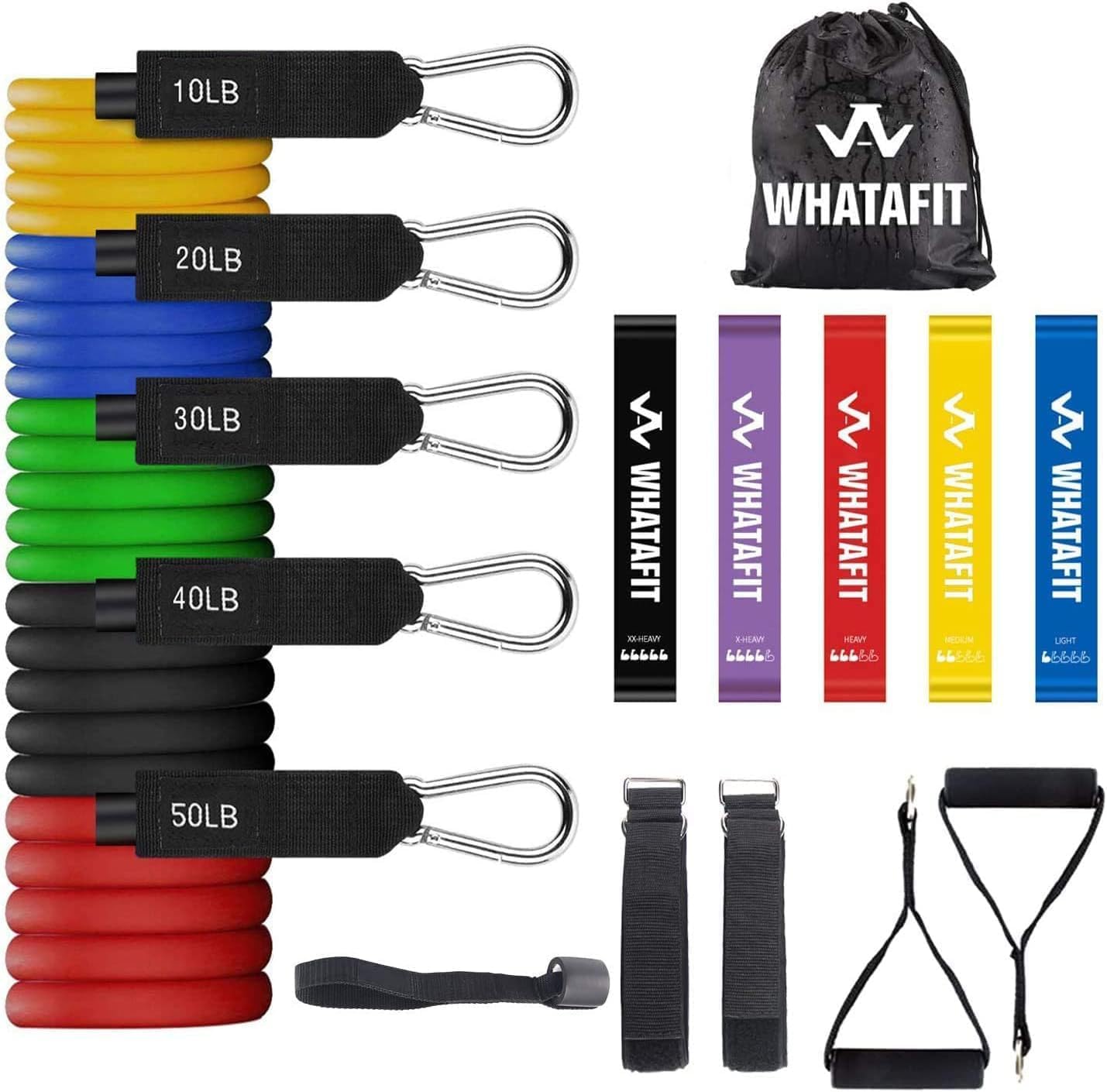 WHATAFIT Resistance Bands. Exercise Bands .Resistance Bands for Working Out. Work Out Bands with Handles for Men and Women Fitness. Strength Training Home Gym Equipment