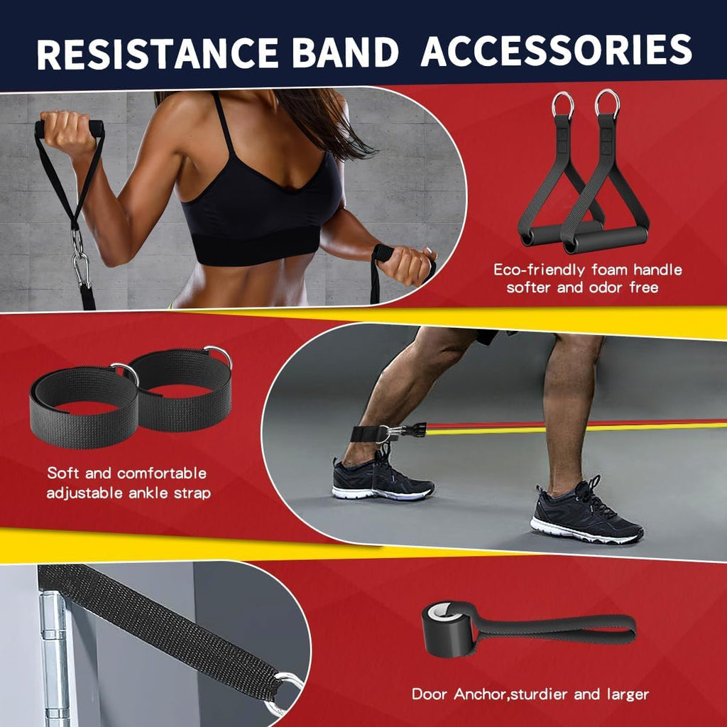WHATAFIT Resistance Bands. Exercise Bands .Resistance Bands for Working Out. Work Out Bands with Handles for Men and Women Fitness. Strength Training Home Gym Equipment