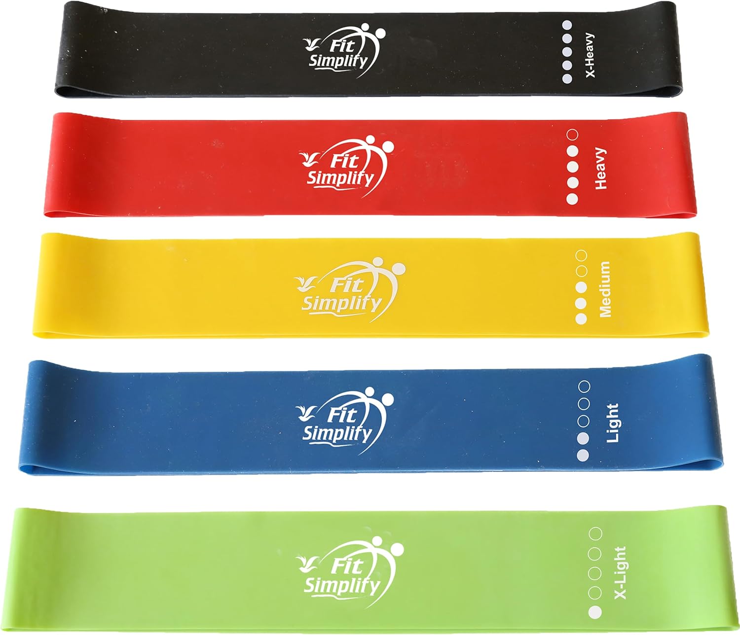 Fit Simplify Resistance Loop Exercise Bands with Instruction Guide and Carry Bag. Set of 5