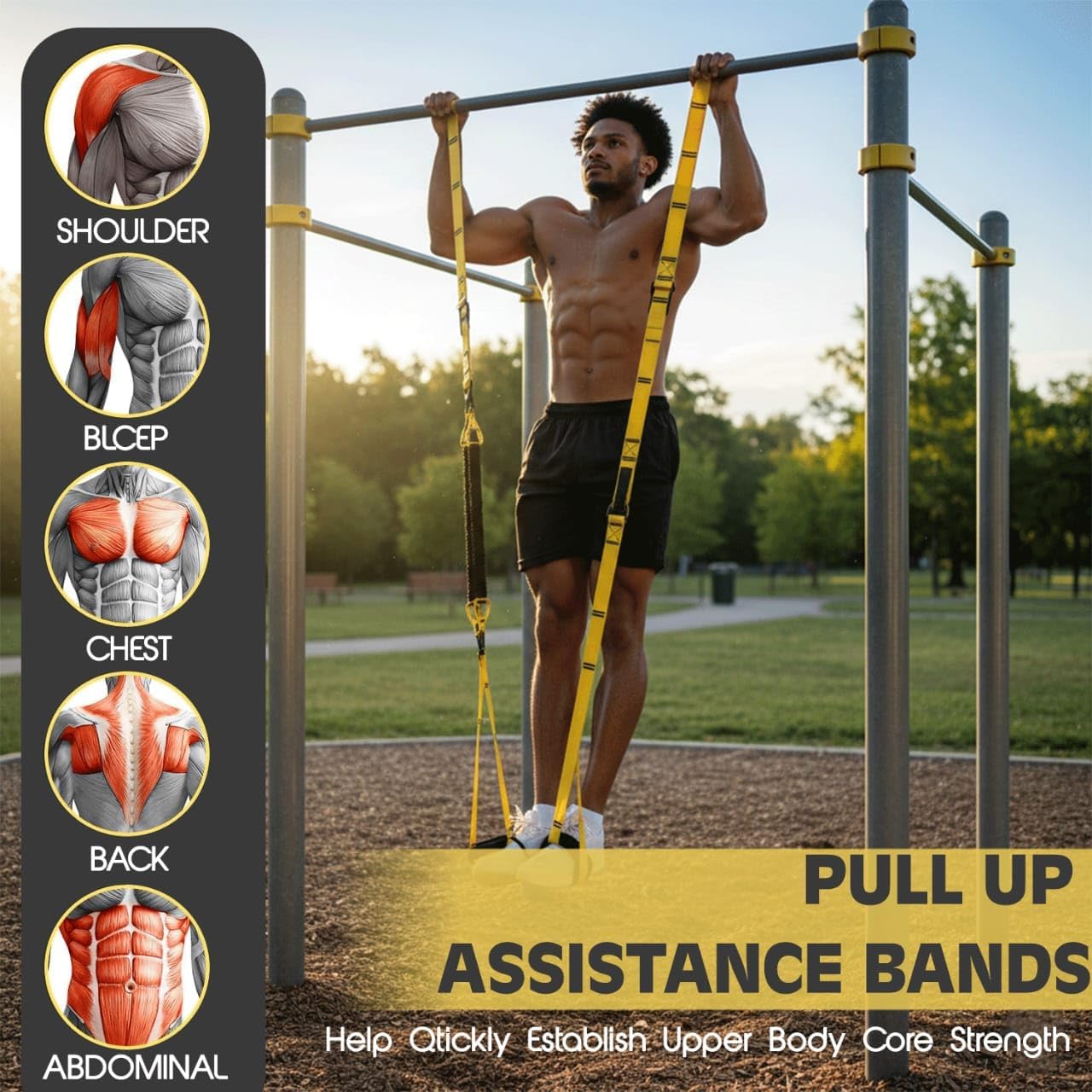 Pull Up Assistance Bands – Heavy Duty Adjustable Pull Up Assist Bands with Foot & Knee Support for Pull Up Bar. Pull Up Resistance Bands for Home Gym. Strength Training Equipment. Yellow