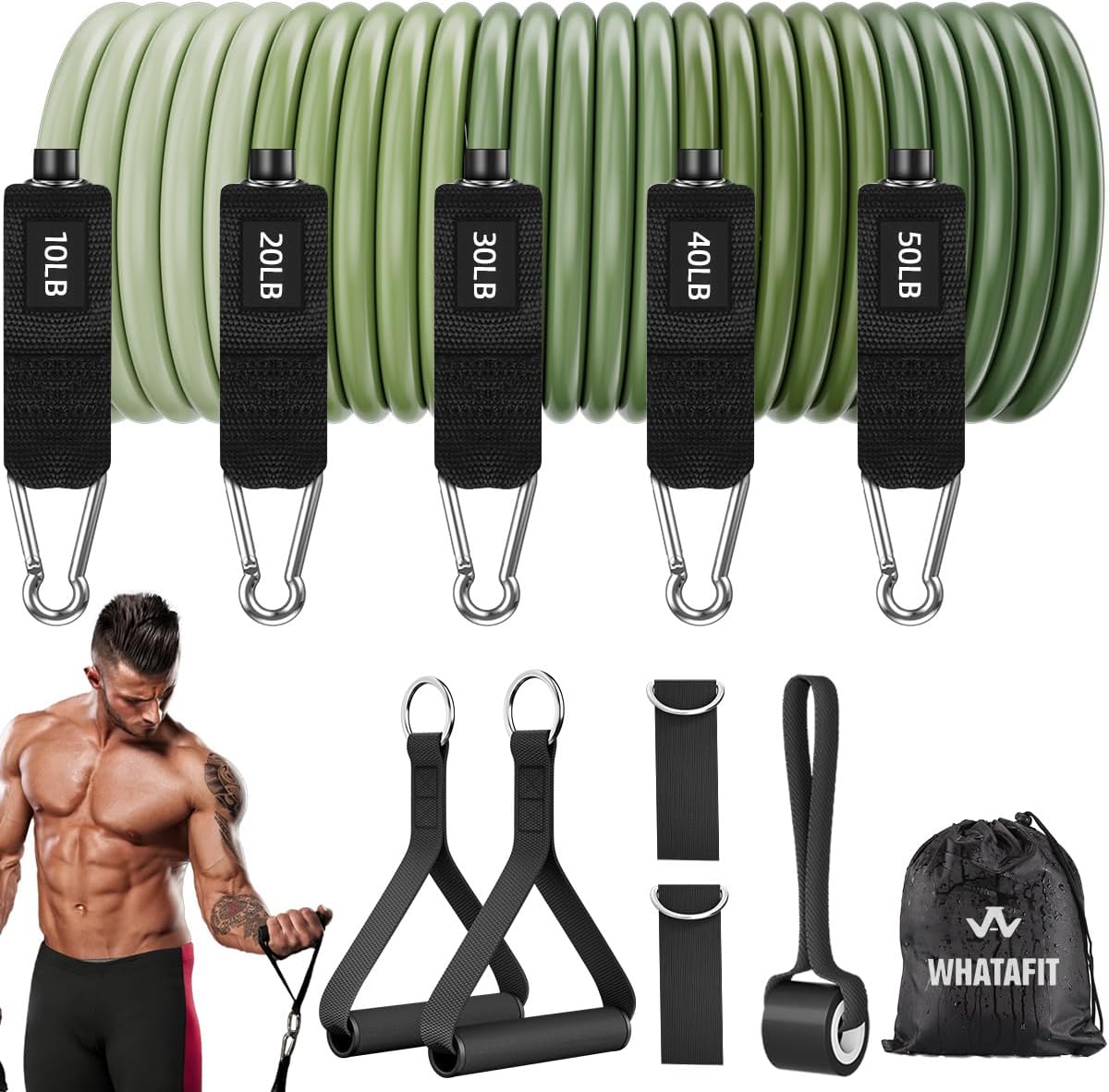 WHATAFIT Resistance Bands. Exercise Bands .Resistance Bands for Working Out. Work Out Bands with Handles for Men and Women Fitness. Strength Training Home Gym Equipment