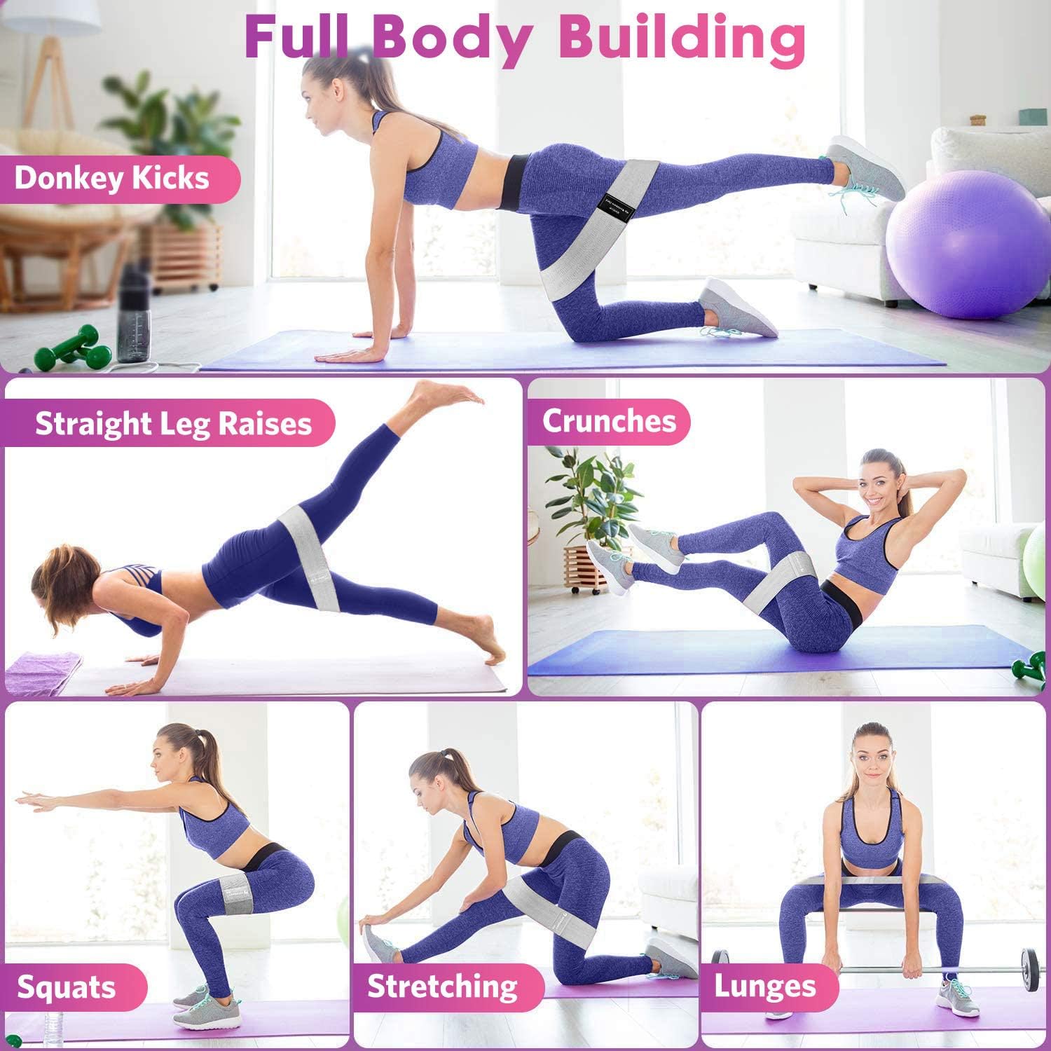 Renoj Resistance Bands for Working Out: 3-Set Professional Exercise Bands for Pilates. Yoga. Home Gym. Booty. Leg Training | Heavy/Medium/Light Fabric Loops for Women Men