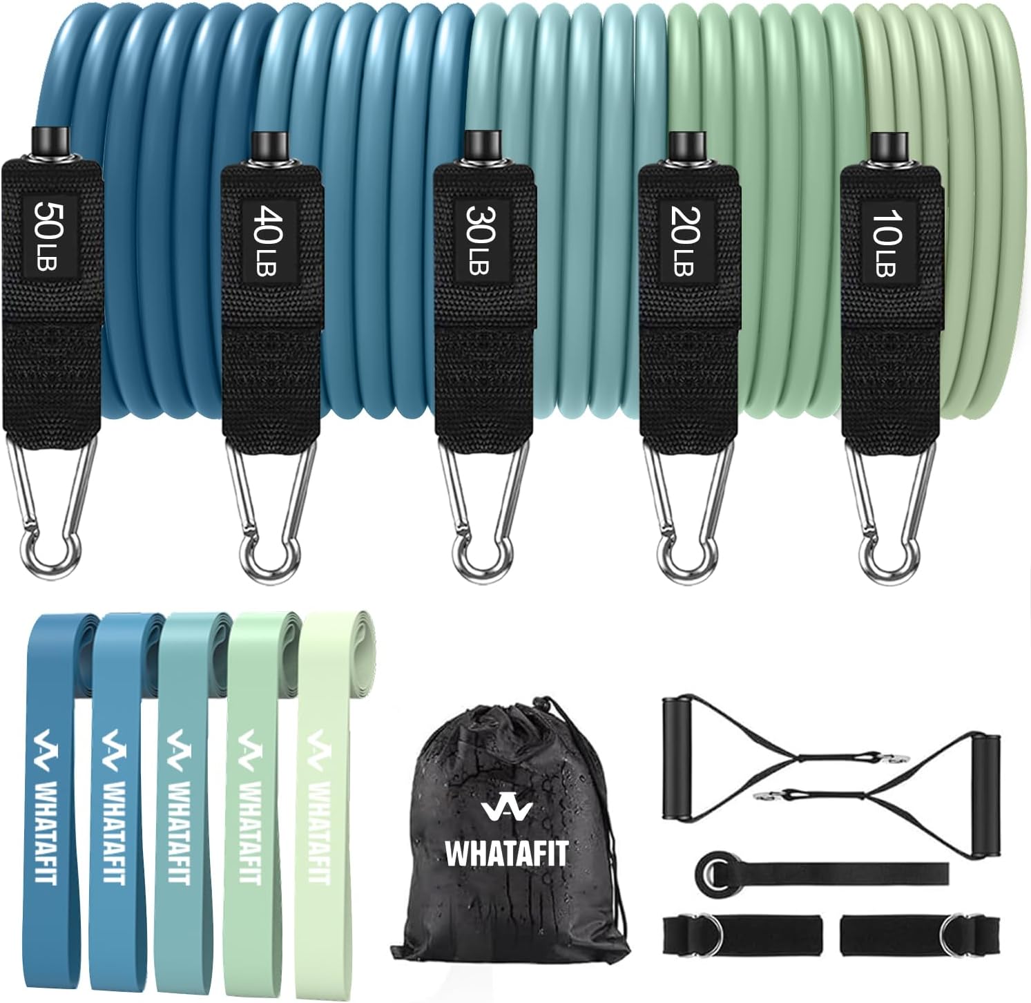 WHATAFIT Resistance Bands. Exercise Bands .Resistance Bands for Working Out. Work Out Bands with Handles for Men and Women Fitness. Strength Training Home Gym Equipment
