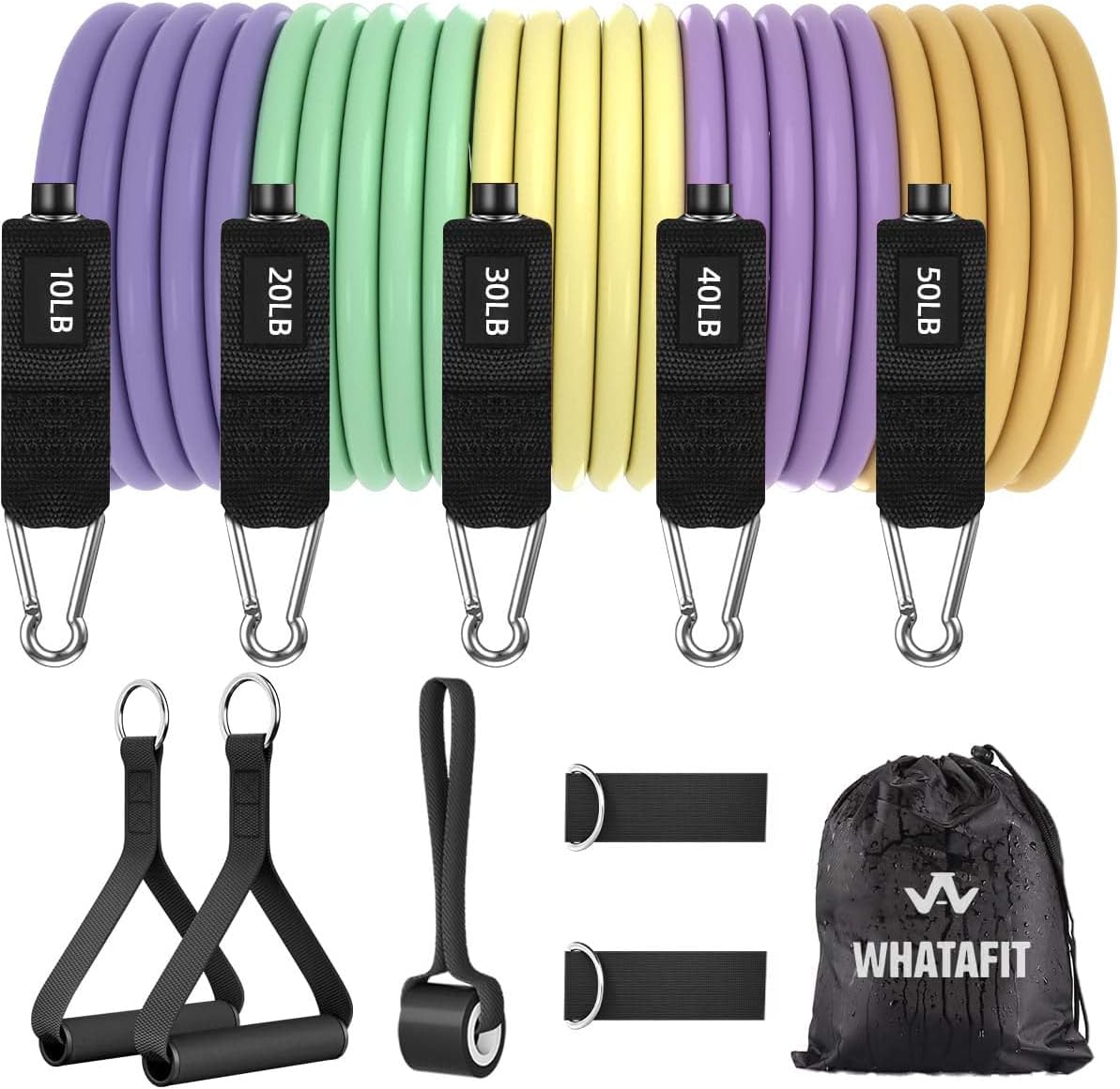 WHATAFIT Resistance Bands. Exercise Bands .Resistance Bands for Working Out. Work Out Bands with Handles for Men and Women Fitness. Strength Training Home Gym Equipment