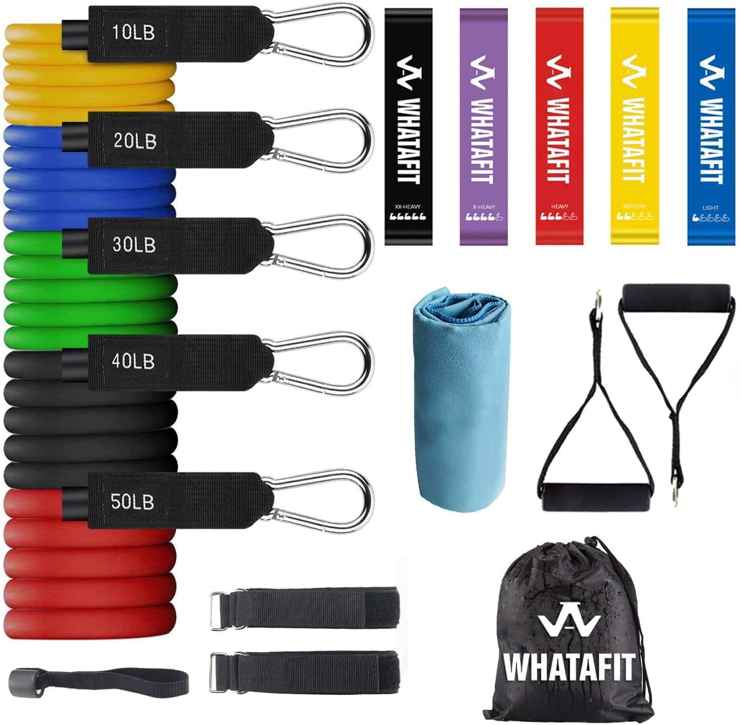 WHATAFIT Resistance Bands. Exercise Bands .Resistance Bands for Working Out. Work Out Bands with Handles for Men and Women Fitness. Strength Training Home Gym Equipment