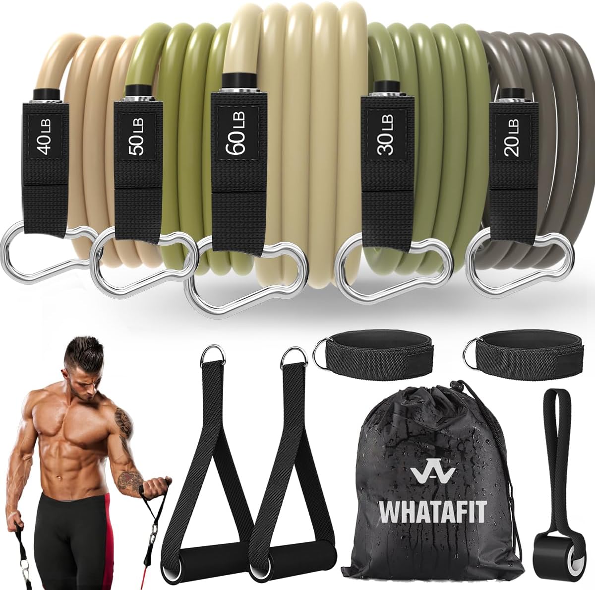 WHATAFIT Resistance Bands. Exercise Bands .Resistance Bands for Working Out. Work Out Bands with Handles for Men and Women Fitness. Strength Training Home Gym Equipment