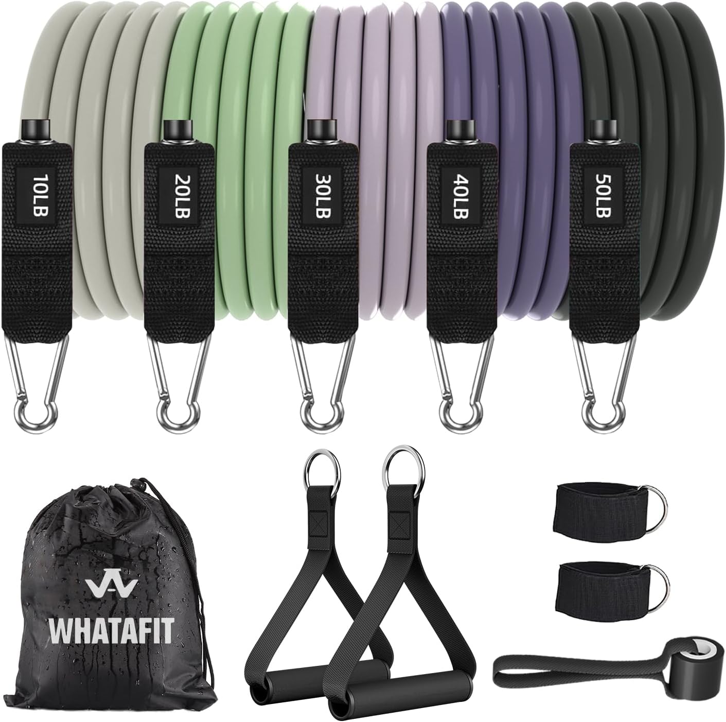WHATAFIT Resistance Bands. Exercise Bands .Resistance Bands for Working Out. Work Out Bands with Handles for Men and Women Fitness. Strength Training Home Gym Equipment