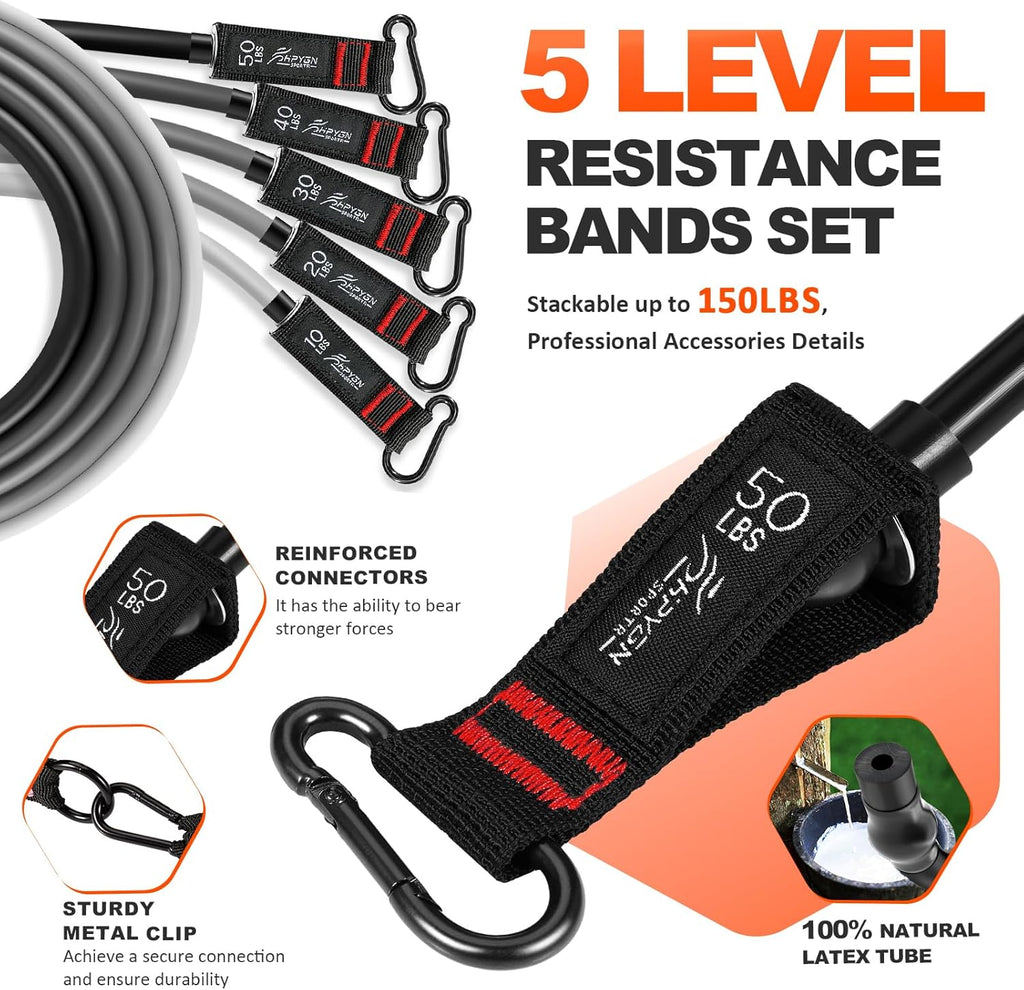 HPYGN Resistance Bands. Exercise Bands with Handles. Fitness Bands. Workout Bands with Door Anchor and Ankle Straps. for Heavy Resistance Training. Physical Therapy. Shape Body. Yoga. Home Workout Set